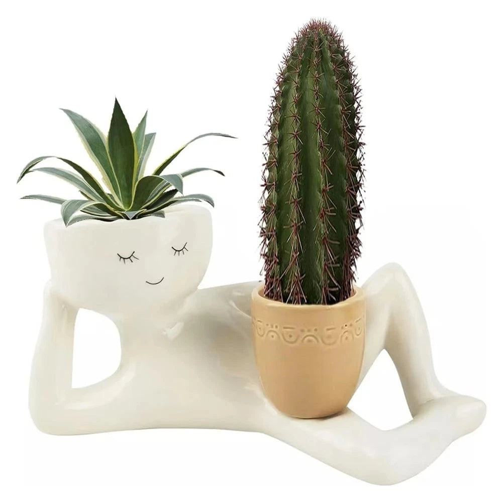 Lazy Guy Reclining Figure Planter with Dual Pots