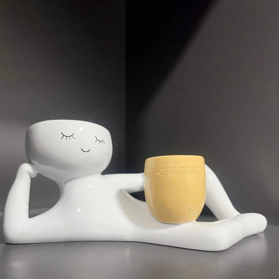 Lazy Guy Reclining Figure Planter with Dual Pots